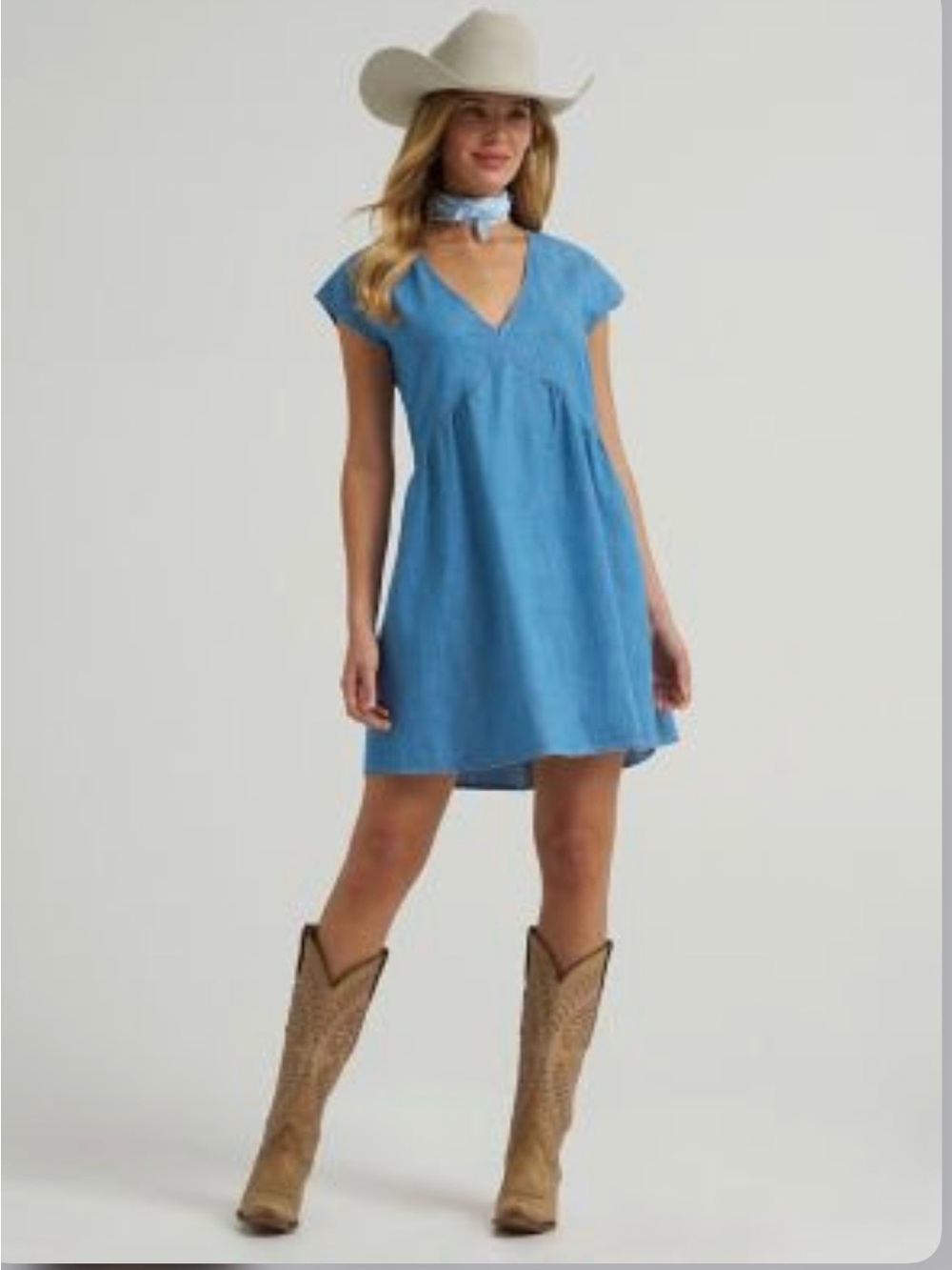 Wrangler Sky Blue V-Neck Mini Dress